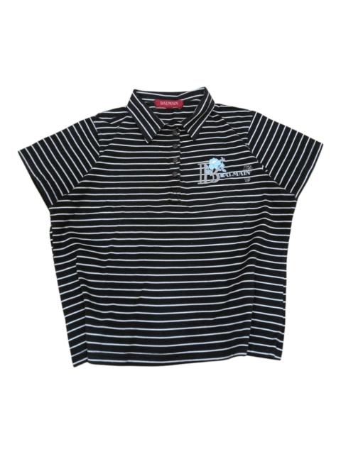Balmain Balmain Paris Stripe Floral Logo Spellout Polo