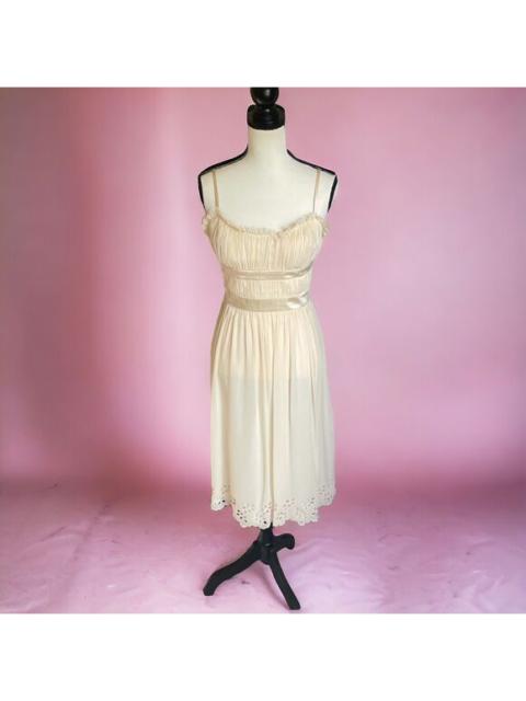Other Designers Vintage 90s Y2K BCBG PARIS 100% Silk Cream Pleated Princess Dress L 8 10 Women