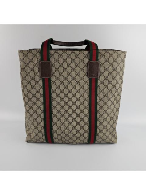 GUCCI GUCCI $1500 Beige And Ebony GG Canvas Tender Large Tote Bag