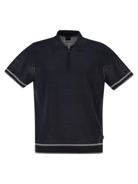 BOSS Boss Men Linen And Viscose Polo Shirt With Zip And Contrast Trims