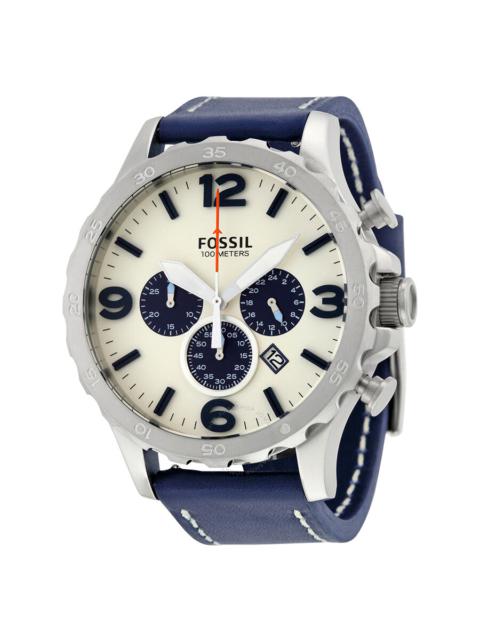 Fossil - Fossil Nate Chronograph Beige Dial Navy Blue Leather Men's Watch JR1480