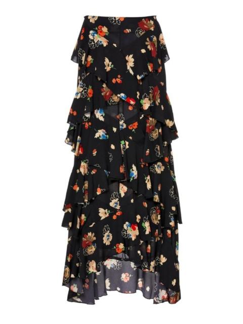 Other Designers Nina Simone Floral Ruffle Silk Skirt