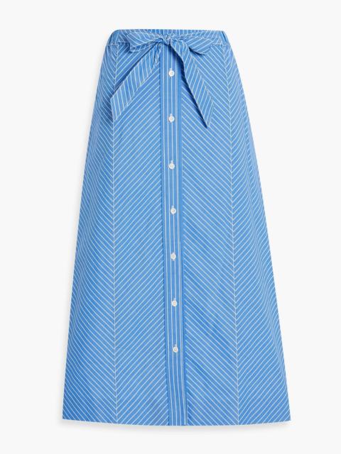 CAROLINA HERRERA Bow-detailed striped cotton-poplin midi skirt