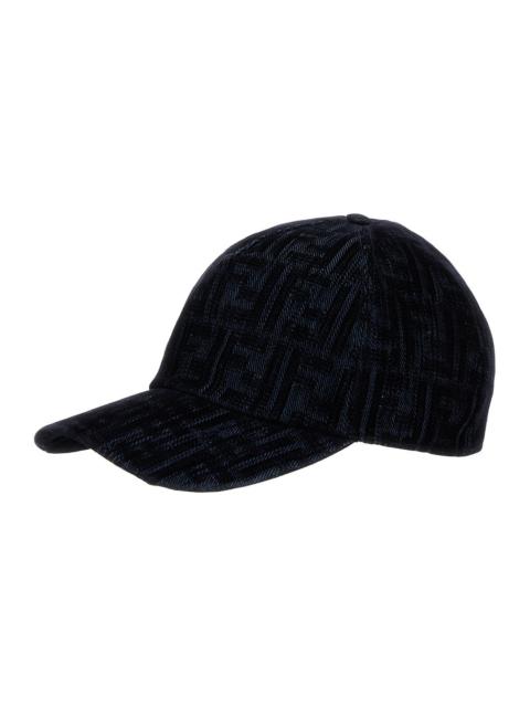 Fendi Men Blue Baseball Cap With Ff Motif In Denim Man
