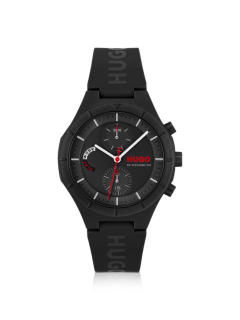 HUGO BLACK WATCH WITH SILICONE LOGO STRAP