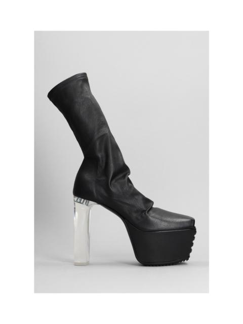 Minimal Gril Stretch High Heels Ankle Boots In Black Leather