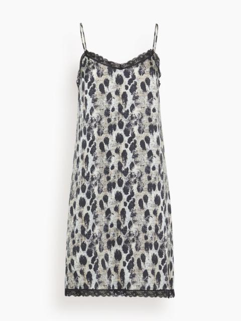 R13 Lace Trimmed Slip Dress in Black Silver Leopard