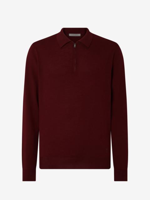 CORNELIANI Burgundy zip-up extra fine wool polo shirt