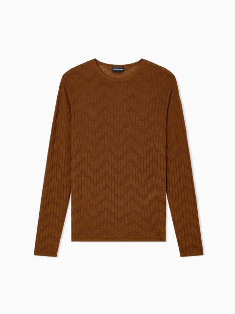 EMPORIO ARMANI PATTERNED KNIT WOOL AND SILK BLEND JUMPER