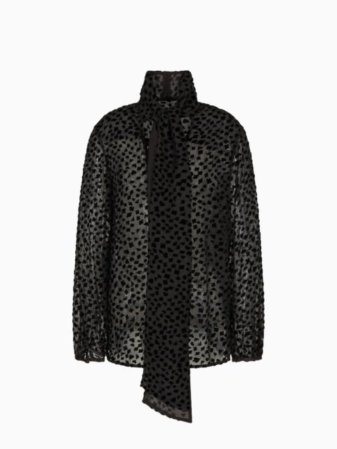 EMPORIO ARMANI ASV JEU DE CARTES DEVORÉ TULLE SHIRT WITH FOULARD COLLAR