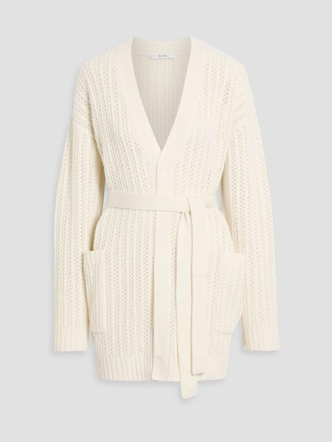 Max Mara Balzac belted pointelle-knit wool and cashmere-blend cardigan