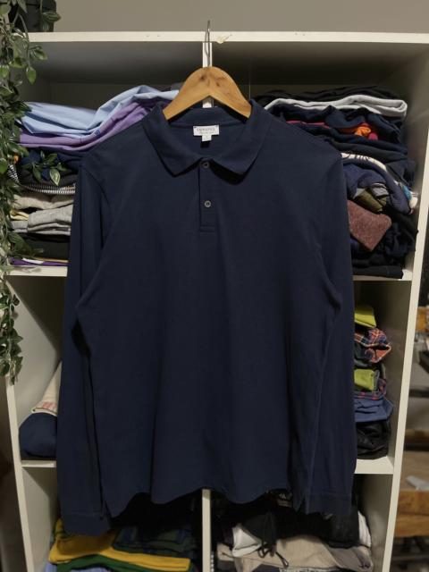 Sunspel Sunspel Navy Pique Polo Long Sleeve