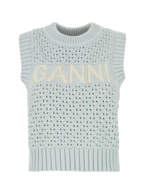 GANNI Pastel Light Blue Cotton Blend Vest