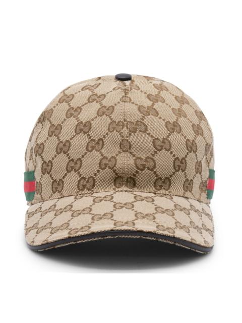 GUCCI beige, red and green cotton blend baseball cap