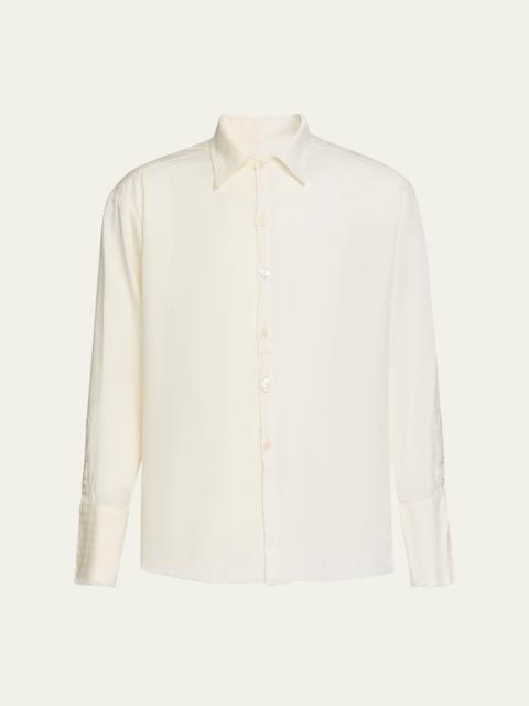 Men's Split Raw-Edge Linen Dress Shirt