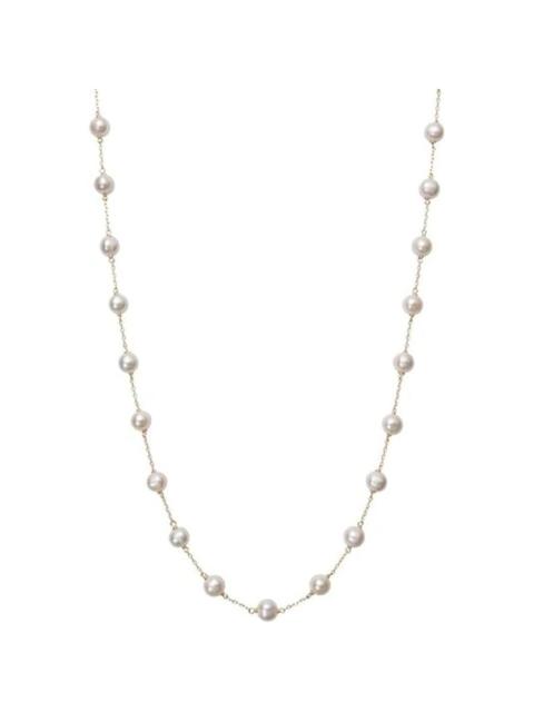 Other Designers Belacqua AAA Freshwater Cultured 6.0mm-7.0mm White Pearls 18" InchesStation Necklace in 14K Yellow G