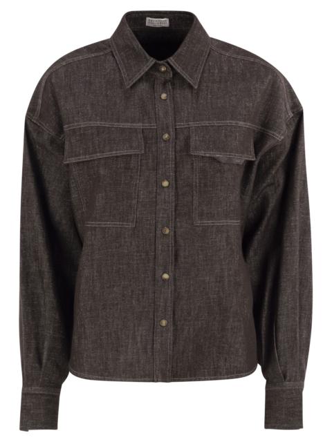 Brunello Cucinelli Brunello Cucinelli Women Sparkling No-Fade Denim Shirt With Shiny Flap Detail