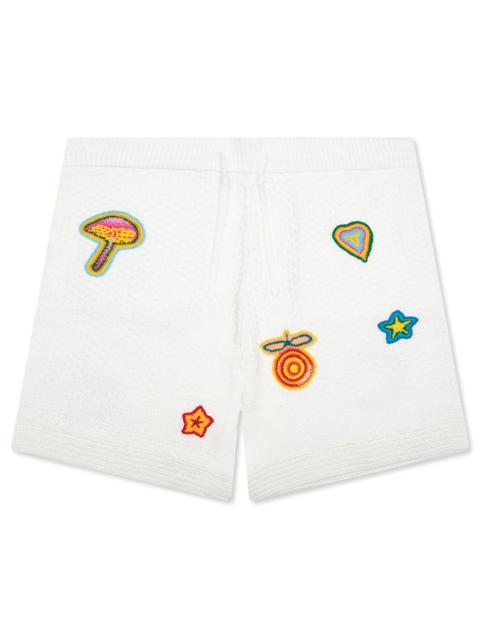 CASABLANCA CROCHET SHORTS WITH PATCHES - WHITE