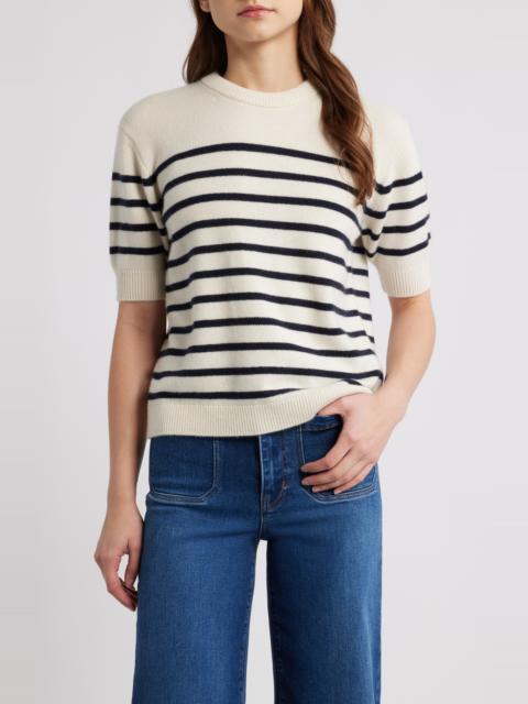 FRAME FRAME The Cashmere Easy Crew Sweater in Ivory With Navy at Nordstrom