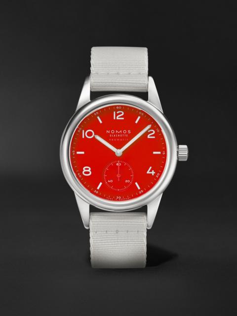 NOMOS Glashütte Club Neomatik Automatic 37mm Stainless Steel and Webbing Watch, Ref. No. 743 Red