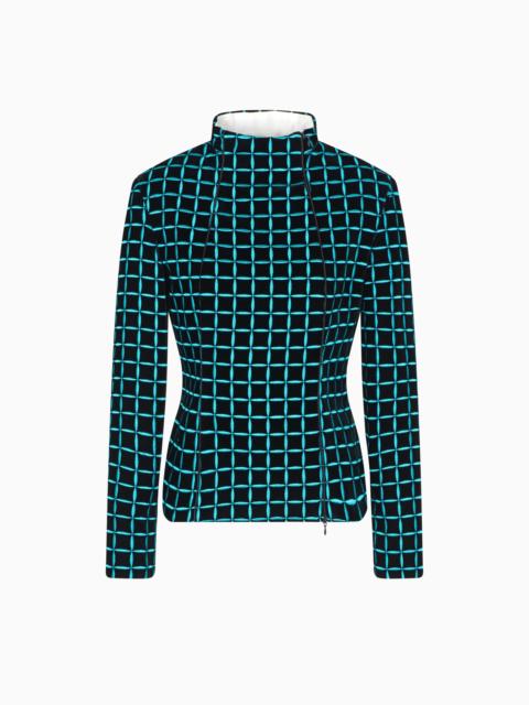 EMPORIO ARMANI VELVET JACKET WITH EMBROIDERED CHECK MOTIF