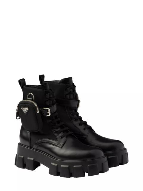 Prada Women's Monolith Leather and Re-Nylon Boots with Pouch