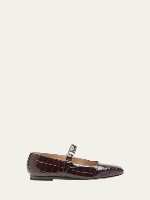 LE MONDE BÉRYL Croc-Effect Leather Mary Jane Ballerina Flats