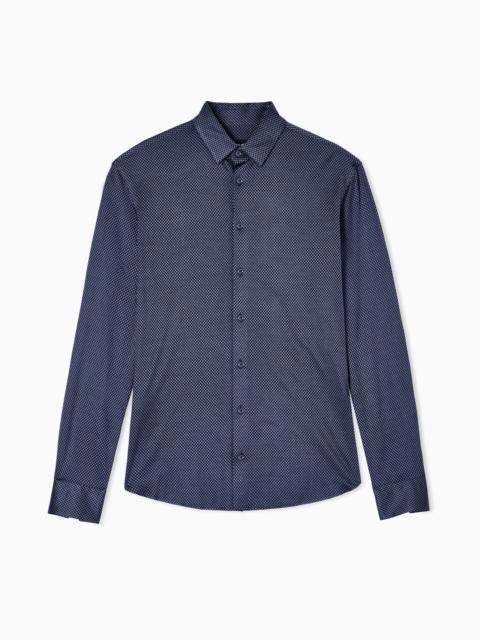 GIORGIO ARMANI SLIM-FIT MICRO-JACQUARD SILK AND COTTON JERSEY SHIRT