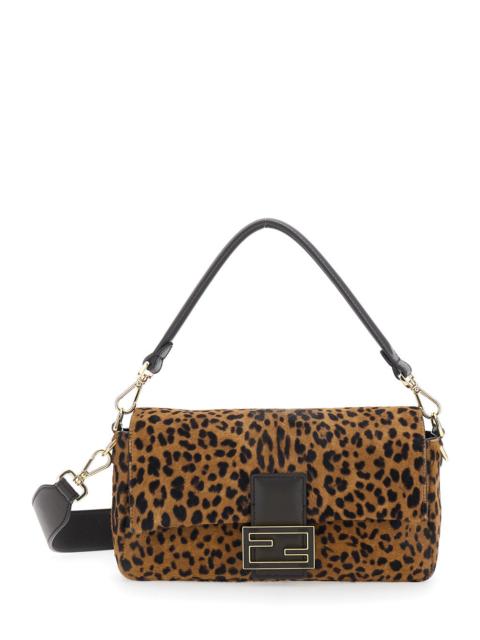 FENDI Fendi Women 'Medium Baguette' Brown Shoulder Bag With Stitching Details And Leopard Motif In Leather