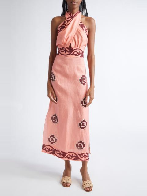 Johanna Ortiz Johanna Ortiz Energetic Patterns Linen Halter Dress in Pink /Wine/Red at Nordstrom