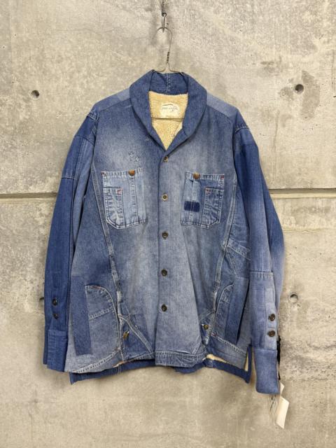 Greg Lauren $1800 Greg Lauren Overall Sherpa Lined Boxy Denim Jacket