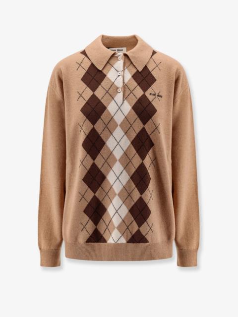 Miu Miu Miu Miu Cashmere Polo Shirt With Miu Miu Embroidery