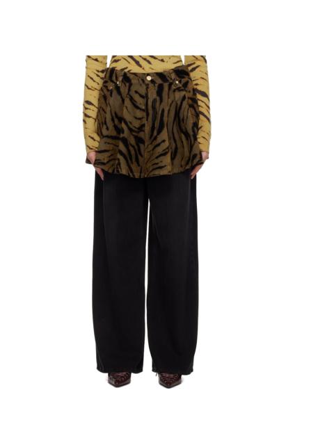 GANNI Khaki & Black Printed Flocked Denim Miniskirt