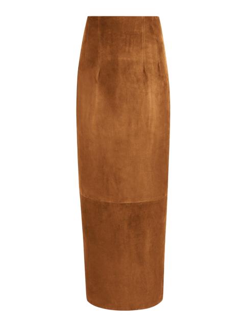 KHAITE Loxley High-Rise Suede Maxi Skirt brown