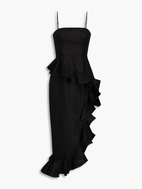 Zimmermann Asymmetric ruffled linen midi dress