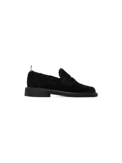 Black Shearling Penny Loafers