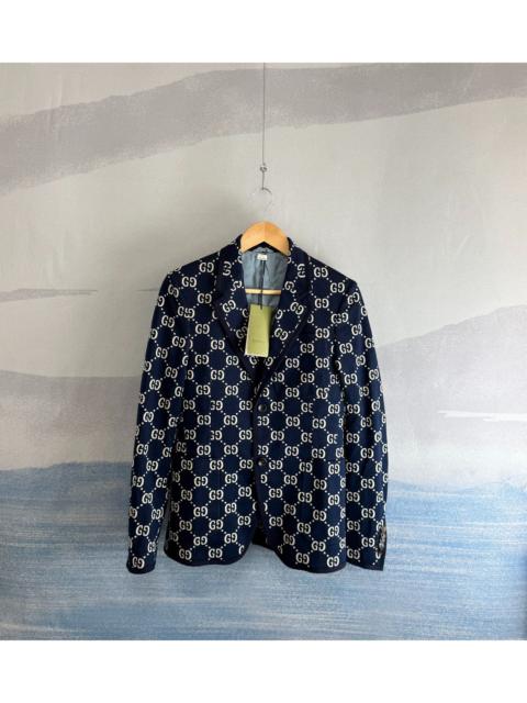 GUCCI Gucci dark blue single-breasted suit with all-over print