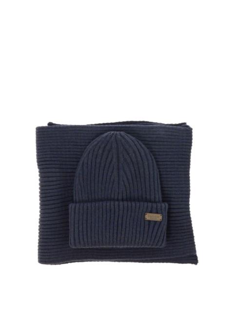 BARBOUR "CRIMDON" SCARF AND BEANIE RIBBED SET