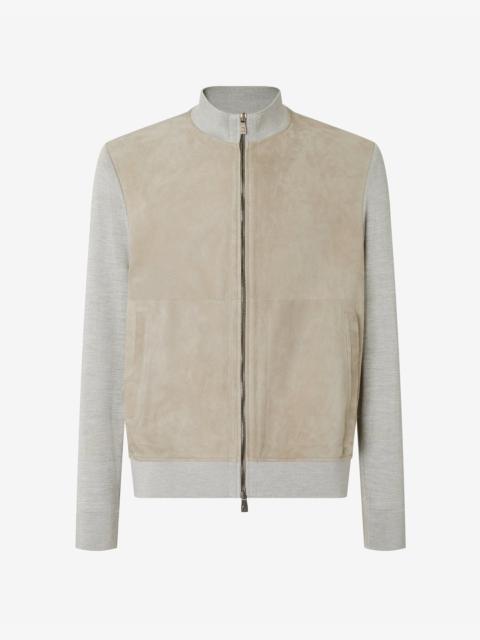 CORNELIANI Beige silk and suede bi-material jacket