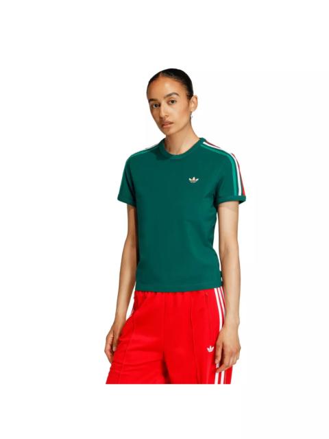 adidas Originals Women's 3 Stripes Slim Fit T-Shirt - Dark Green