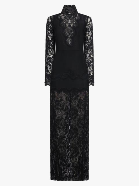 rabanne HIGH NECK L/S LACE MAXI DRESS WITH V NECKLINE DETAIL | BLACK