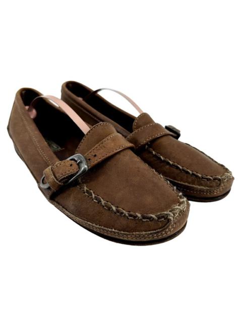 Vintage Ralph Lauren Country Buckle Loafers Slip On Round Toe Heel Suede Brown 9
