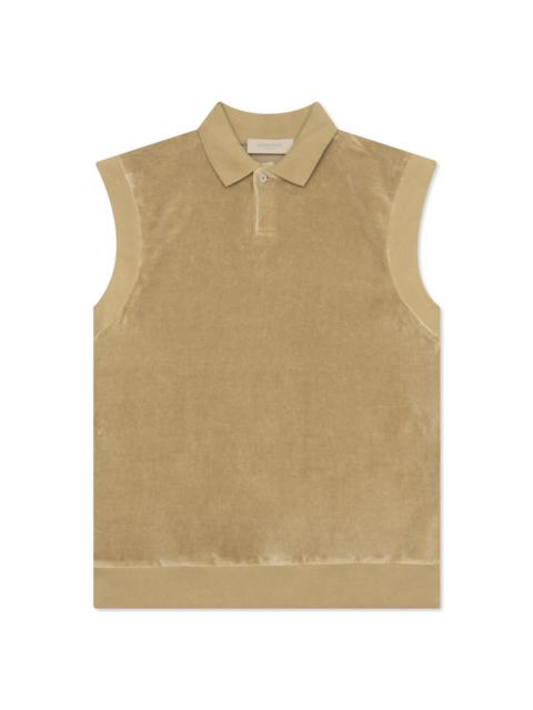 ESSENTIALS ESSENTIALS WOMEN'S VELOUR SLEEVELESS POLO - OAK