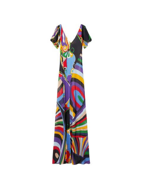 Orchidee and Iride-print maxi dress