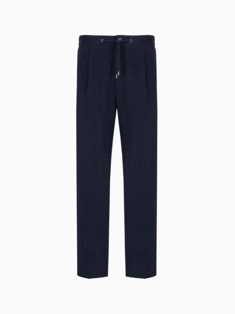 GIORGIO ARMANI SINGLE-DART, PURE LINEN CANVAS TROUSERS