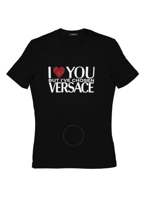 Versace Ladies Black Slogan Print T-Shirt