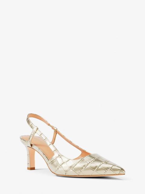 MICHAEL KORS Alora Metallic Crocodile Embossed Leather Slingback Pump