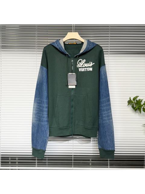 Louis Vuitton Louis Vuitton SS23 Jacket Zip Denim Color-Block Logo Embroidered Cotton Denim Green Hoodie