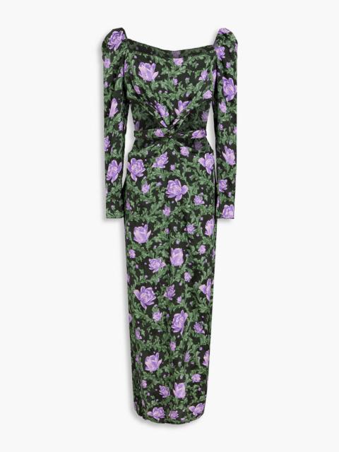 Agua by Agua Bendita Cuarzo Peonia Ocaso cutout floral-print linen-jacquard maxi dress