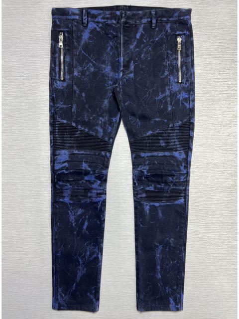 Balmain Balmain - Bleached Acid Wash Thunder Effect Biker Jeans